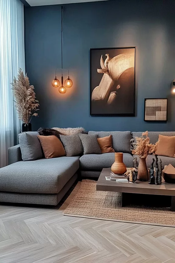 Gray Couch with Rustic Accents