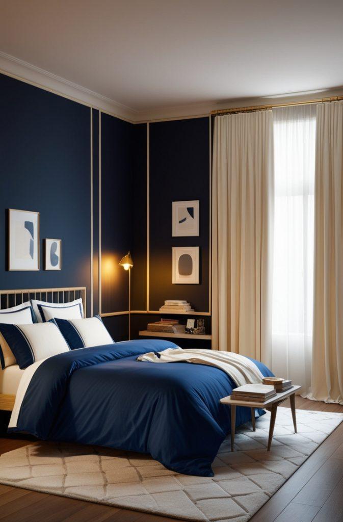 Elegant Four-Poster Bed with Navy Textures