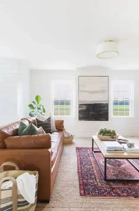 Potted greenery brings freshness Tan Sofa