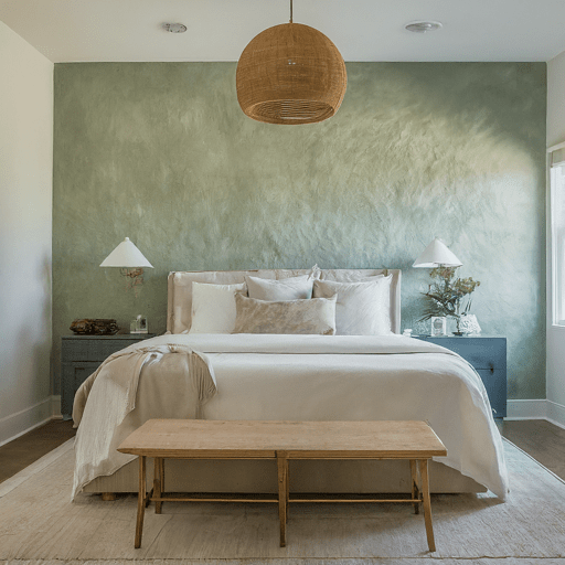 Navy blue accent wall with neon lights