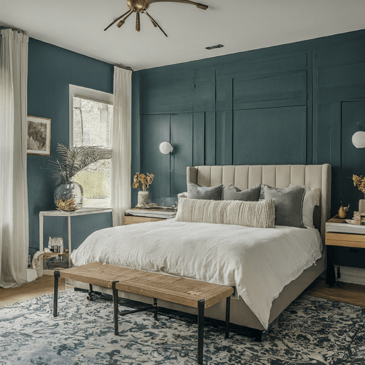 Blue and white accent wall