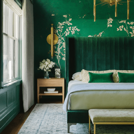 Blue and white bedroom with a dark blue accent wall