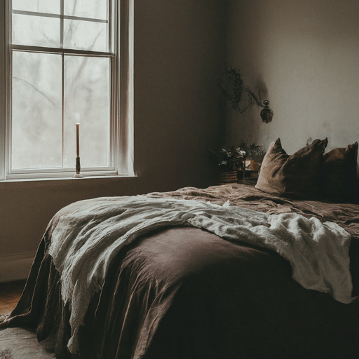 Dramatic dark bedroom with a chandelier