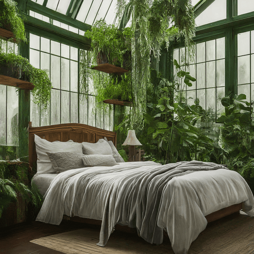 A dark bedroom with a window seat