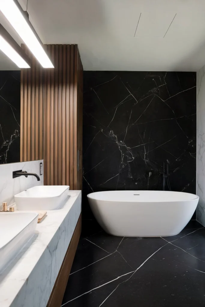 1. Marble Black and White Bathroom